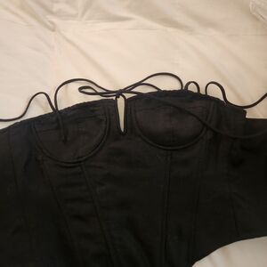 Lioness Black Strapless Corset Top with Tie Detail